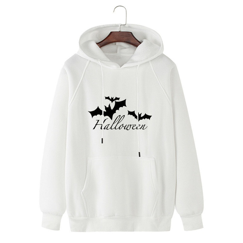 100% Cotton Mens Halloween Letter Design Bat Print Raglan Sleeves Kangaroo Pocket Hoodies