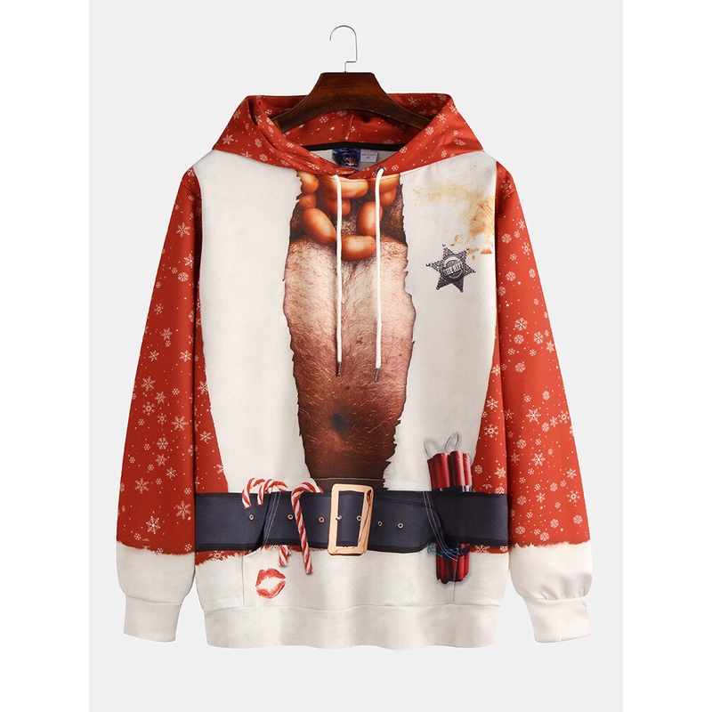 Christmas Printing Long Sleeve Hooded Pullover Sweatshirt