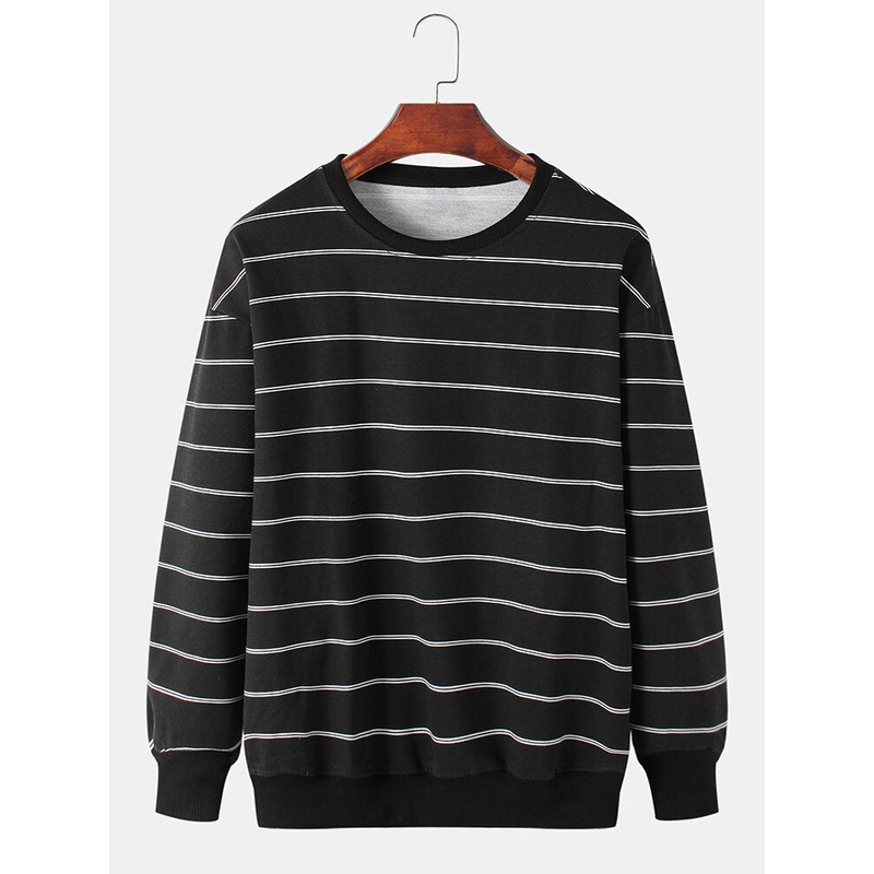 Classic Stripe Print Pullover Round Neck Long Sleeve Sweatshirts For Men