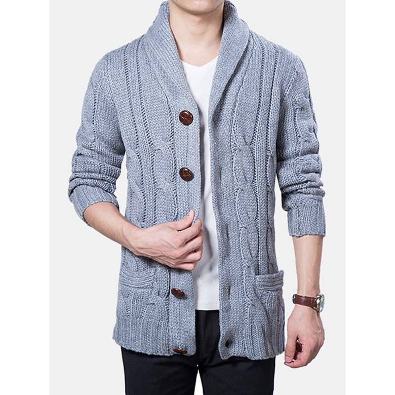 Fall Winter Mens Casual Sweater Coat Knitted Cardigan Large Lapel Long sleeves Tide Sweater