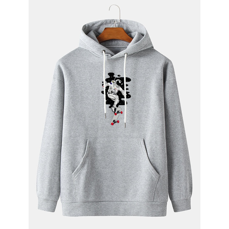 Funny Astronaut Print Kangaroo Pocket Long Sleeve Hoodies For Men