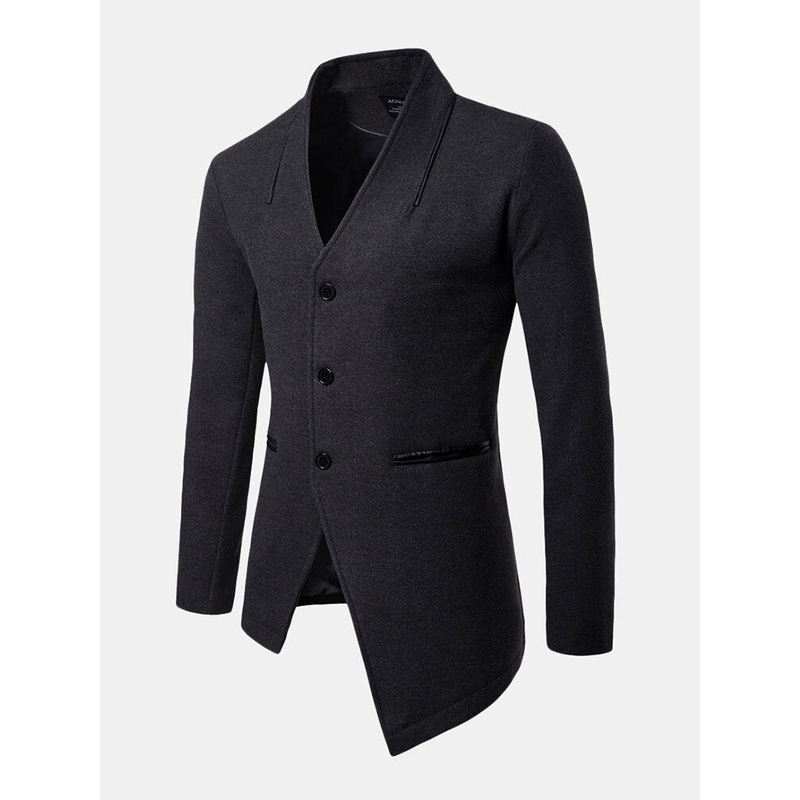 Irregular British Style Solid Color Suit V-Neck Trench Coat Blazers for Men