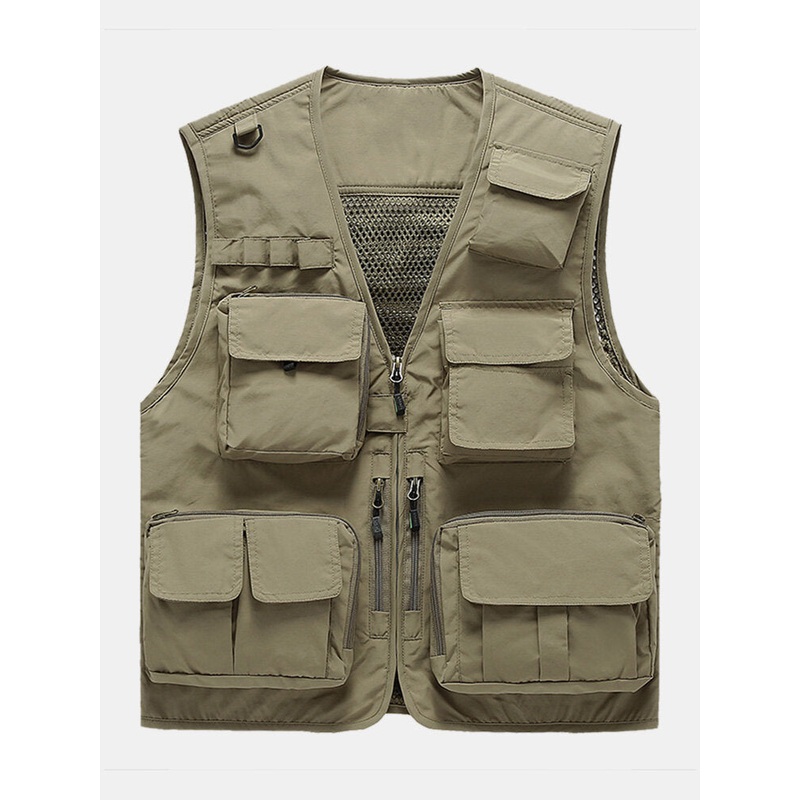 Men Mesh Inside Multi Pockets Zipper Fishing Climbing Outdoor Jackets Vests