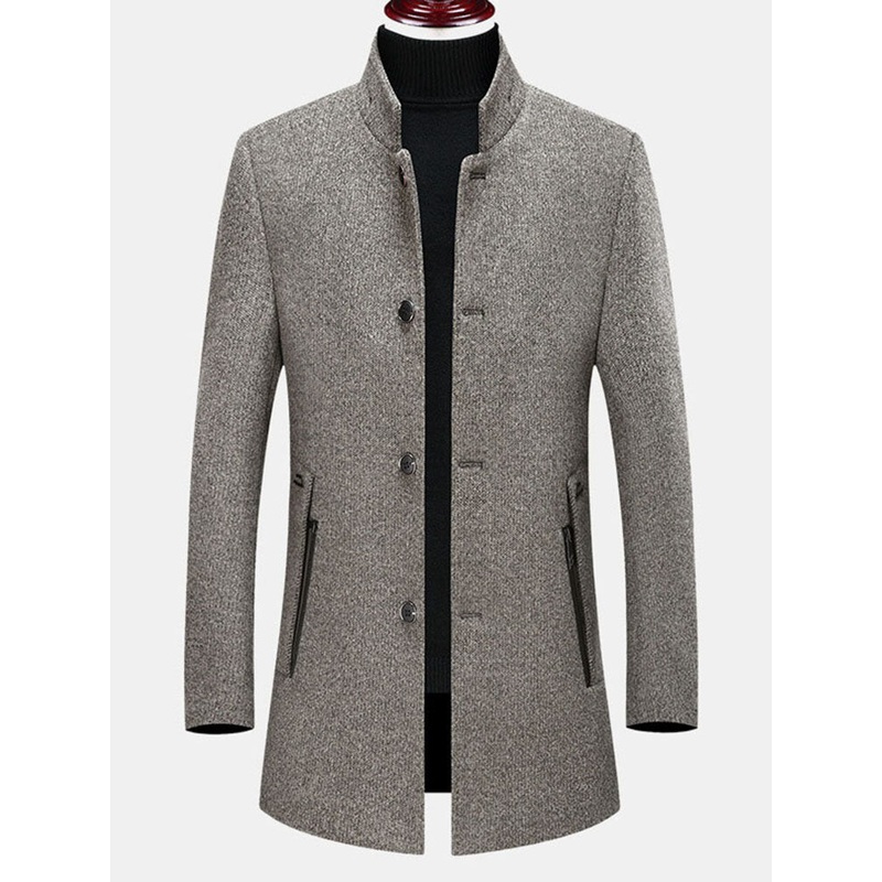 Men’s Middle Aged New Woolen Daddy In The Long Collar Windbreaker Thick Coats