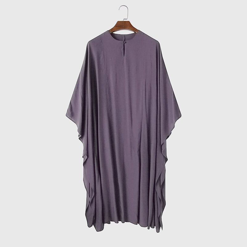 Men Solid Ruffle Irregular O Neck Pleats Long Soft Breathable Robe Shirts