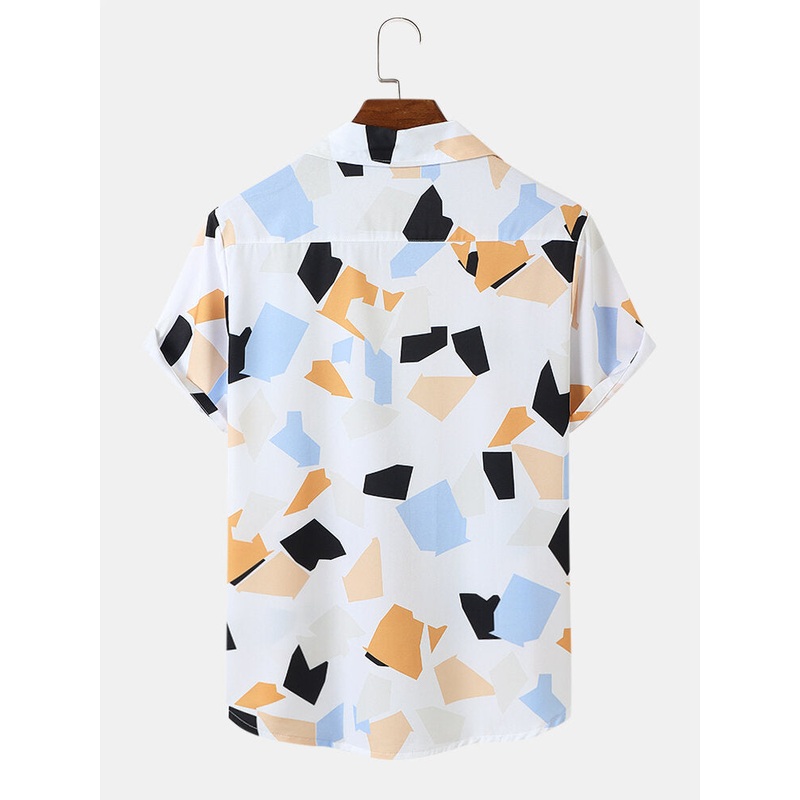 Mens Abstract Geometric Printed Short Sleeve Shirts
