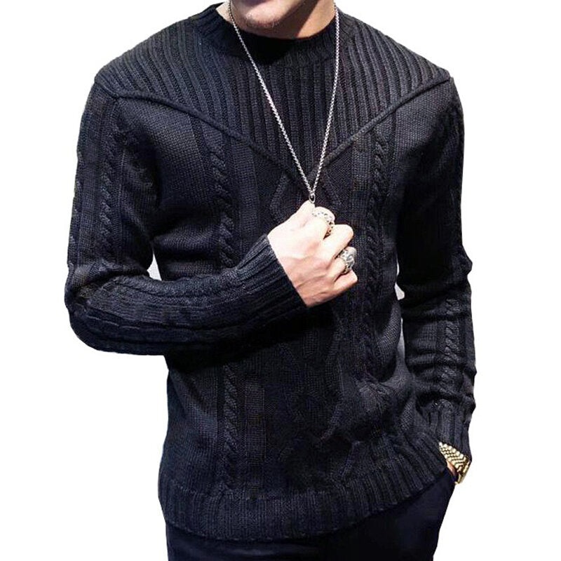 Mens Casual High Collar Long Sleeve Solid Color Slim Fit Sweaters