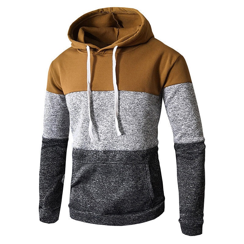 Mens Casual Hooded Drawstring Sweatshirt Long Sleeve Patchwork Hoodies