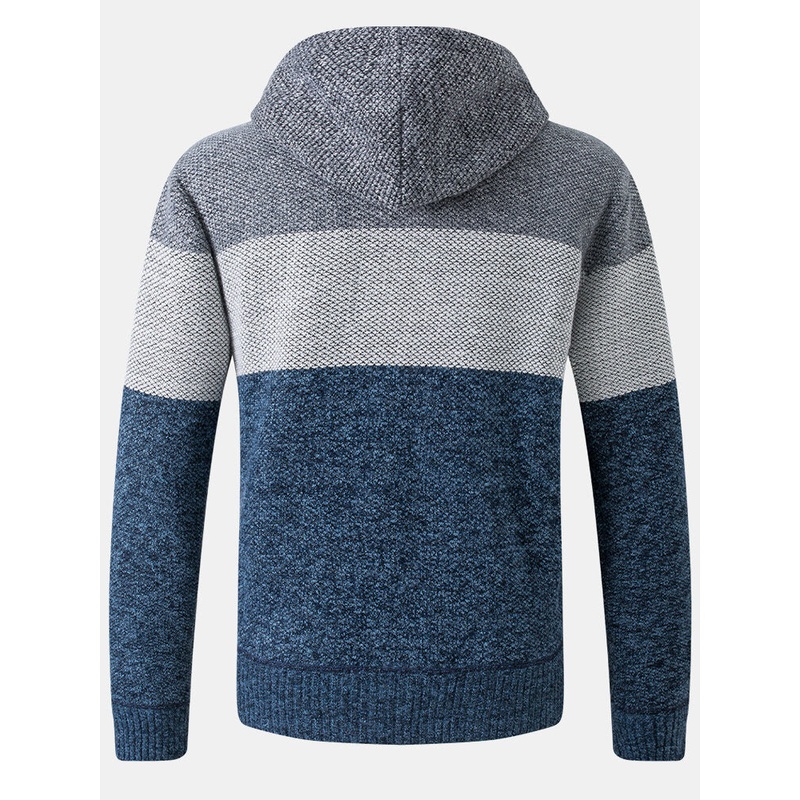 Mens Colorblock Wool Knitting Thick Warm Long Sleeve Hoodie Jacket