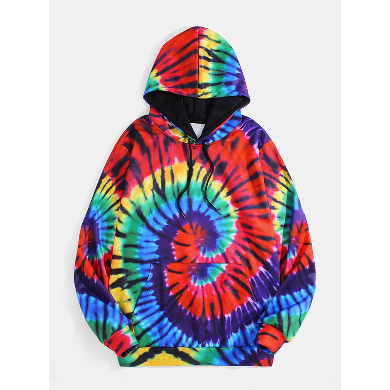 Mens Colorful Tie-Dye Print Pocket Long Sleeve Design Hoodies With Pocket