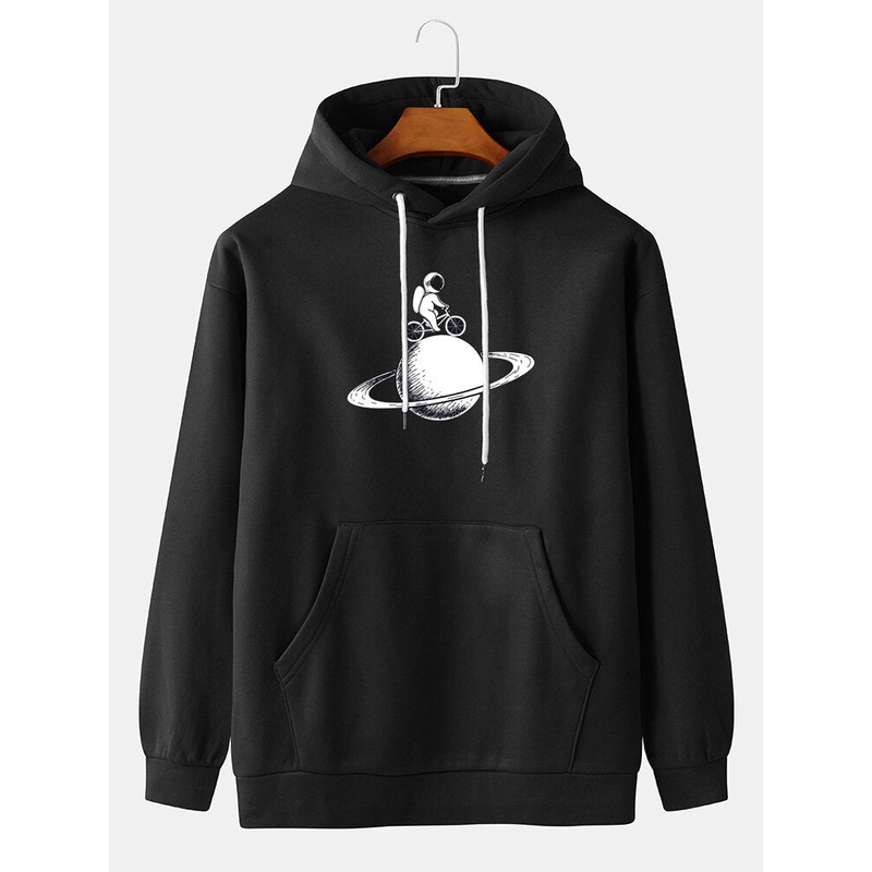 Mens Cute Astronaut Print Long Sleeve Hoodies With Kangaroo Pocket
