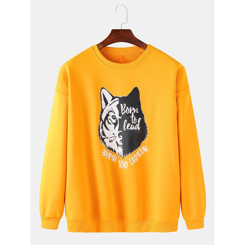 Mens Design Tiger Pacthwork Letter Print Drop Shoulder Long Sleeve Sweatshirts