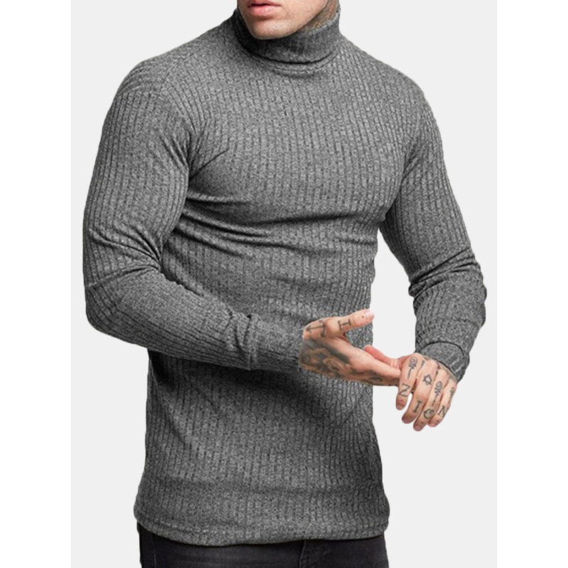 Mens Fashion Cotton High Collar Long Sleeve Fit Casual Sweaters