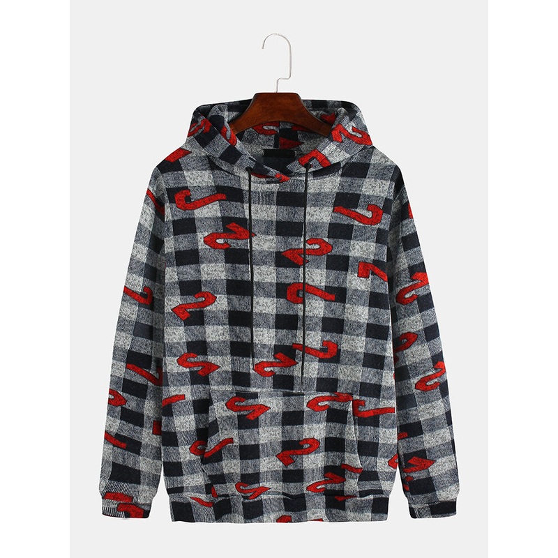 Mens Fashion Geometric Printing Hooded Long Sleeve Casual Sweatshirt