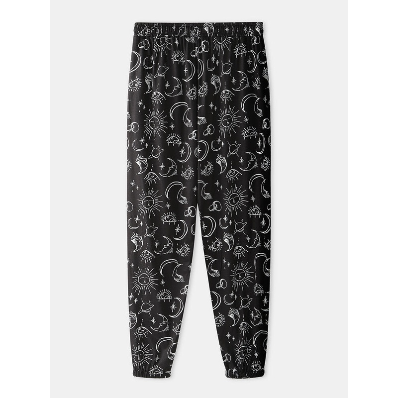 Mens Graffiti Print Elastic Waist Home Casual Jogger Pants With Pocket