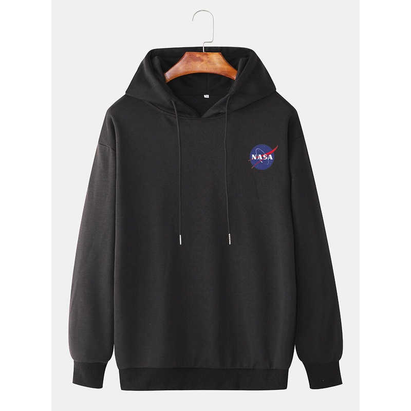 Mens Letter Graphic Chest Printed Cotton Drop Shoulder Drawstring Hoodies