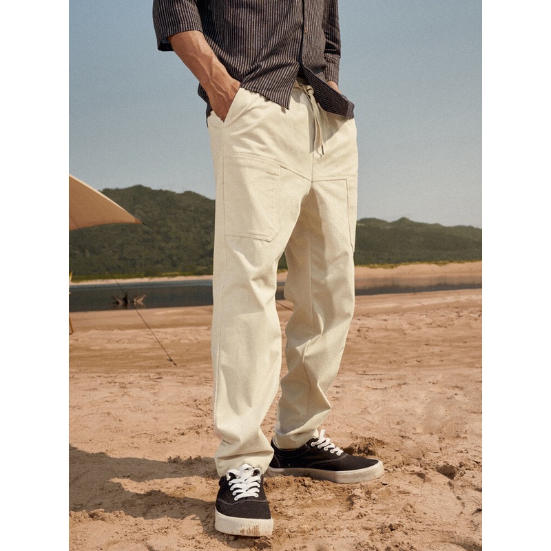 Mens Pure Color Pocket Decor Ankle Length Pants