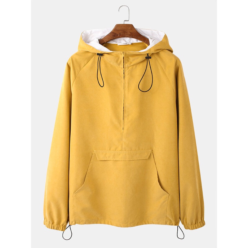 Mens Solid Color Half Zipper Pullover Hoodie Portable Windbreaker Jacket