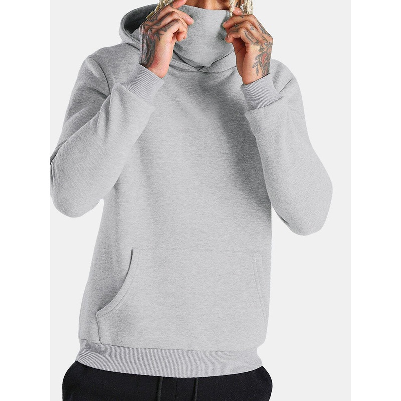 Mens Solid Color Simple Kangaroo Pocket Hoodies With Snood
