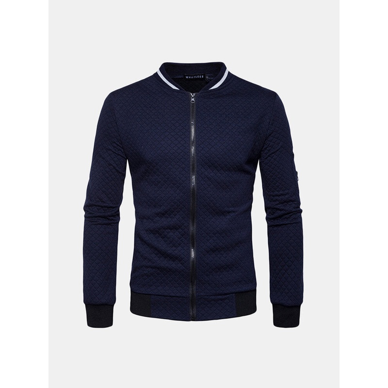 Mens Stand Collar Zipper Up Design Sweatshirts Diamond Shape Patchwork Baseball Jacket