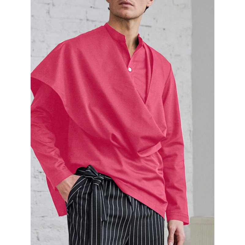 Mens Stand-up Collar Irregular Shawl Shirts SKUI53026