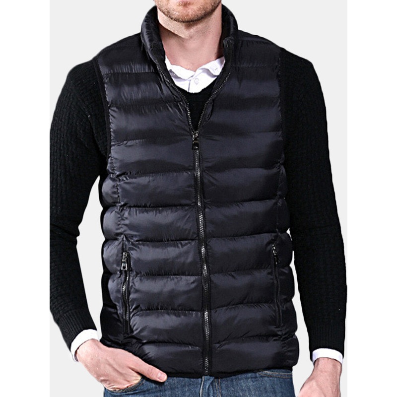 Mens Winter Lightweight Thin Sleeveless Jacket Zipper Solid Color Warm Vest