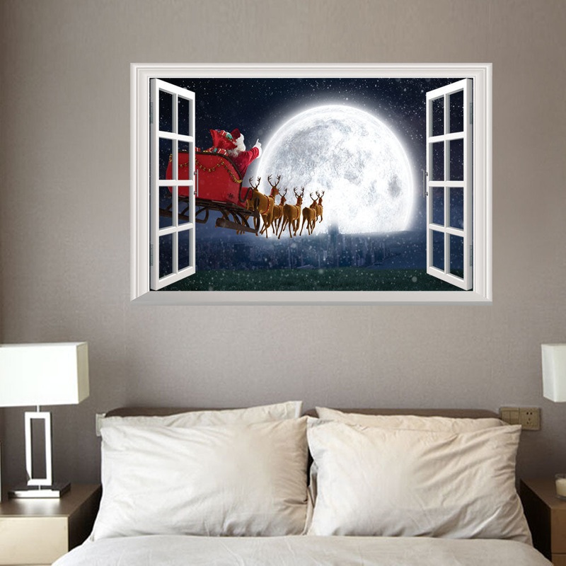 1 Pc Santa Claus Deer Pattern Christmas Series PVC Printing Self-adhesive Home Decor For Bedroom Livingroom Wall Stickers