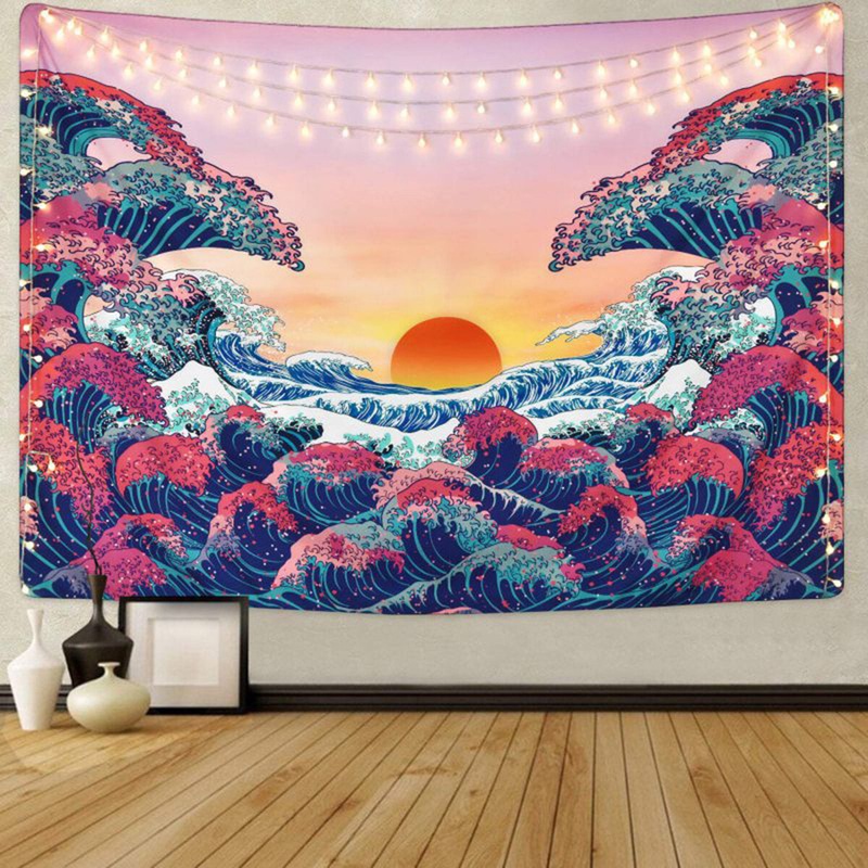 3D Great Wave Sea Wall Hanging Blanket Home Decoration Big Polyester Ocean Wave Sunset Tapestry Living Room Ornament