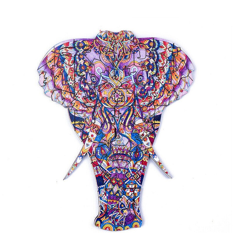 A3/A4/A5 Unique Shape Wooden Ivory Puzzle Toy Jigsaw Pieces Purple Elephant Early Education Puzzle Art Toys Gifts for Family Game