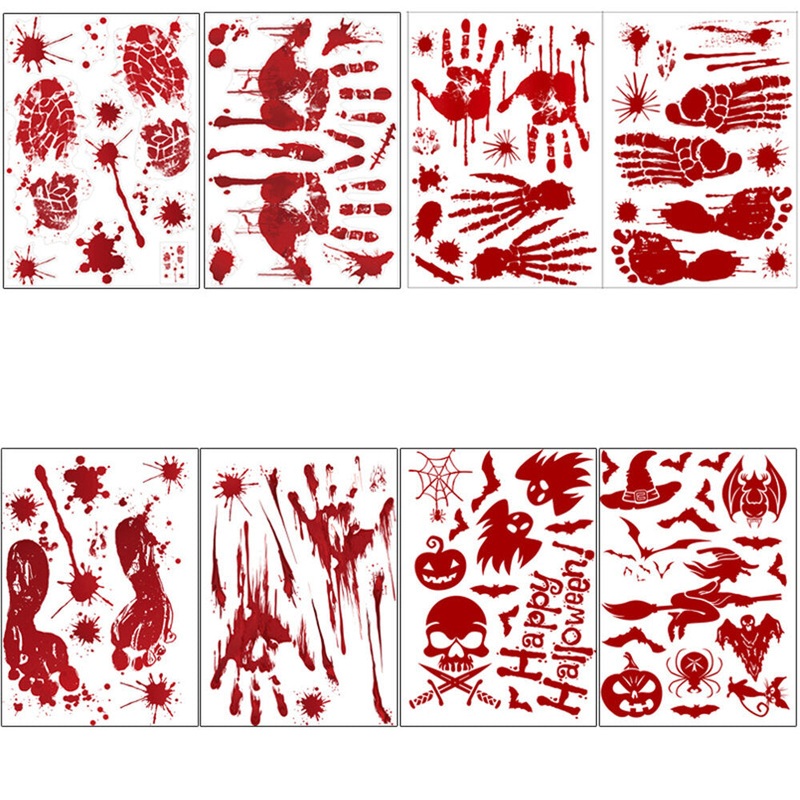 Hallween Bloody Stickers Handprint Footprint Halloween Decorations Wall Floor Clings Window Stickers for Halloween Party Decorations