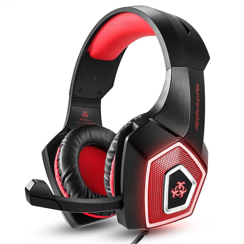 Hunterspider V1 Game Headset 3.5mm+USB Wired Bass Stereo RGB Gaming Headphone with Mic for Computer PC Gamer