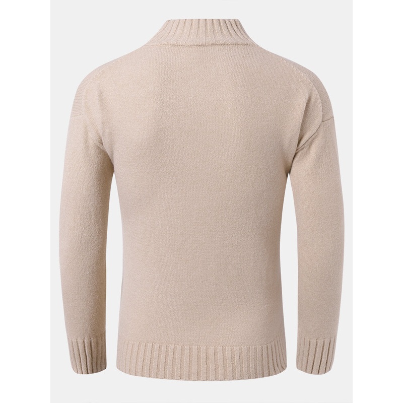 Mens Solid Color Mock Neck Long Sleeve Simple Warm Sweaters