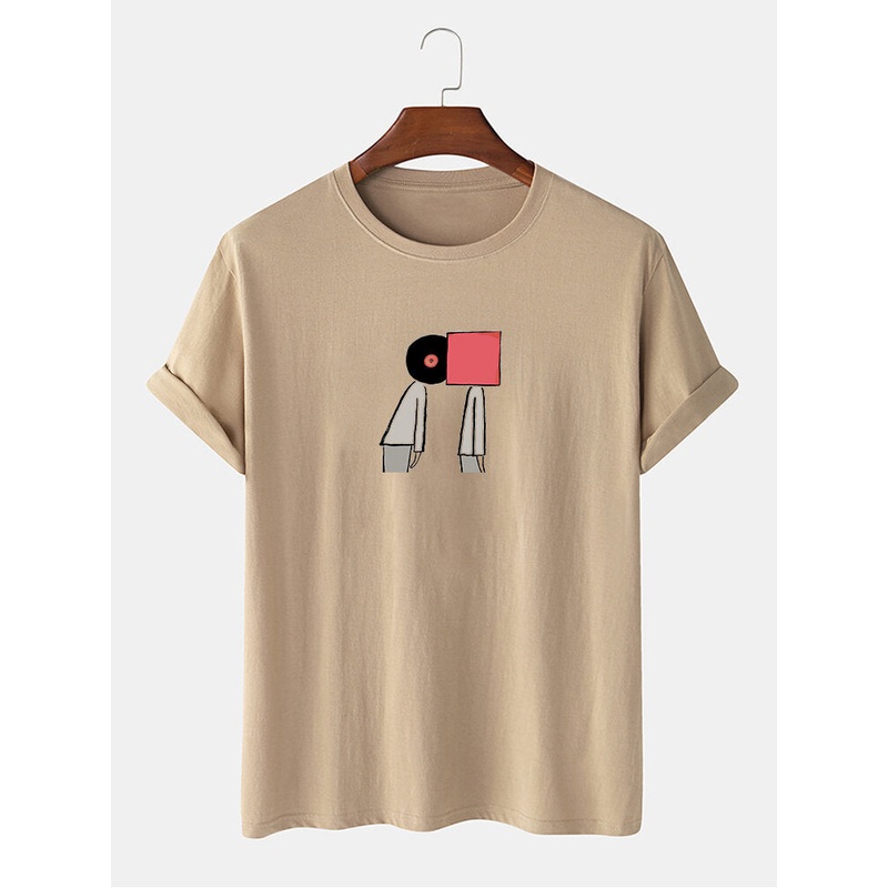 Mens Vinyl Record People Graphic Print 100% Cotton Loose T-Shirt