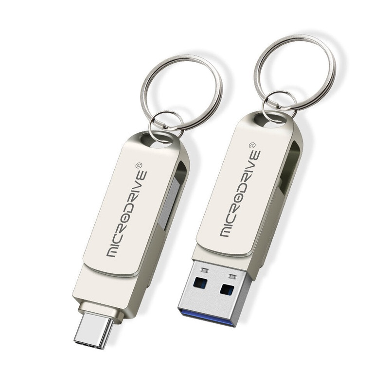 MicroDrive 2 in 1 Type-C & USB3.0 Flash Drive OTG USB Driver 32G 64G 128G 256G Metal 360 Rotation Pendrive USB Disk with Key Ring