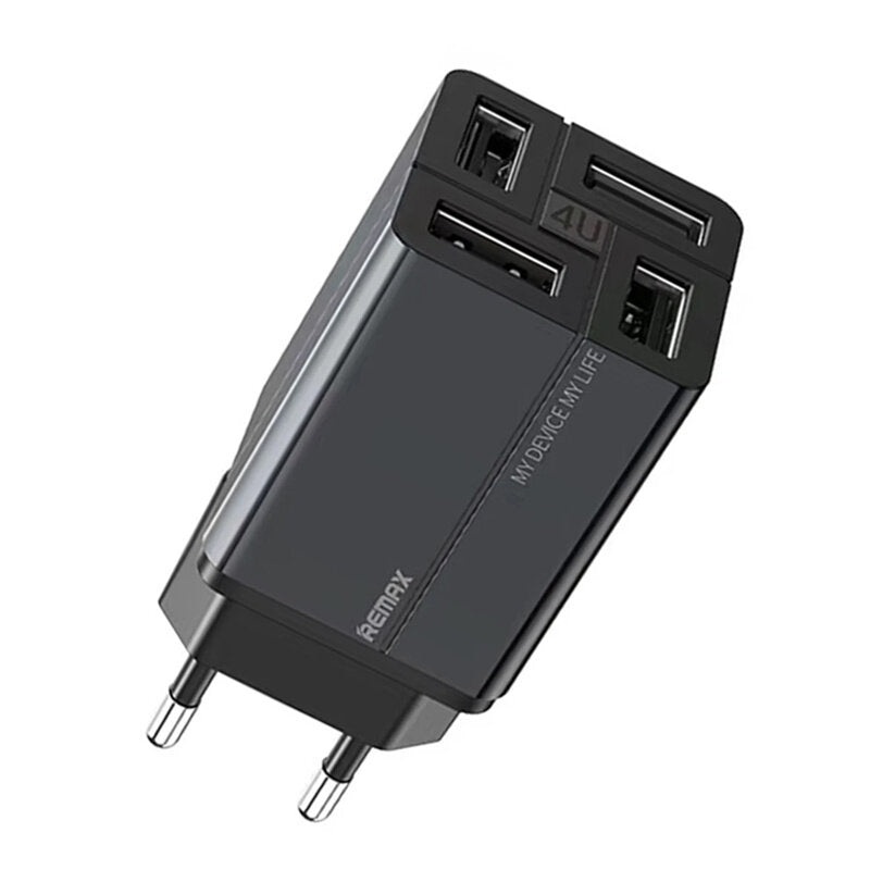 Remax USB Charger 3.4A Power Adapter EU/UK Plug Adapter with 4-Port USB for Phone Laptop RP-U43