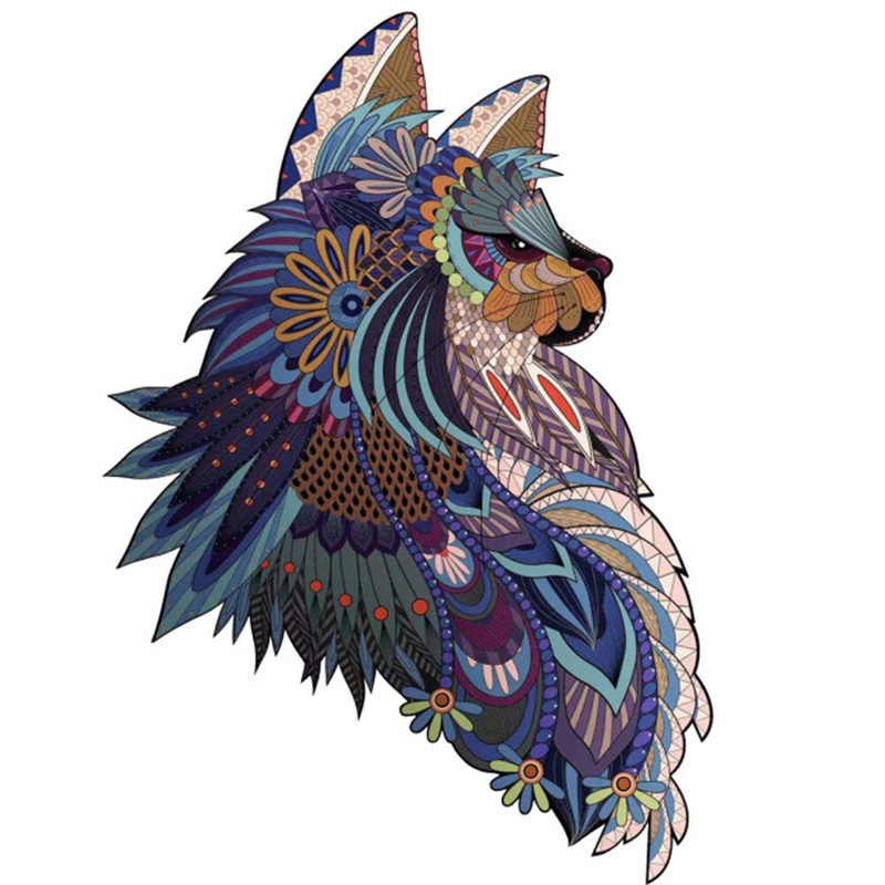 S/M/L Unique Shape Wooden Dark Cat Puzzle Toy Jigsaw Pieces Smooth And Waterproof Puzzle Art Toys Gifts for Family Game