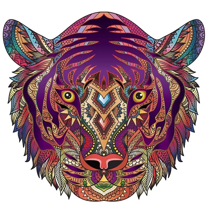 S/M/L Unique Shape Wooden Tiger Puzzle Toy Jigsaw Pieces Mysterious Early Education Puzzle Art Toys Gifts for Family Game