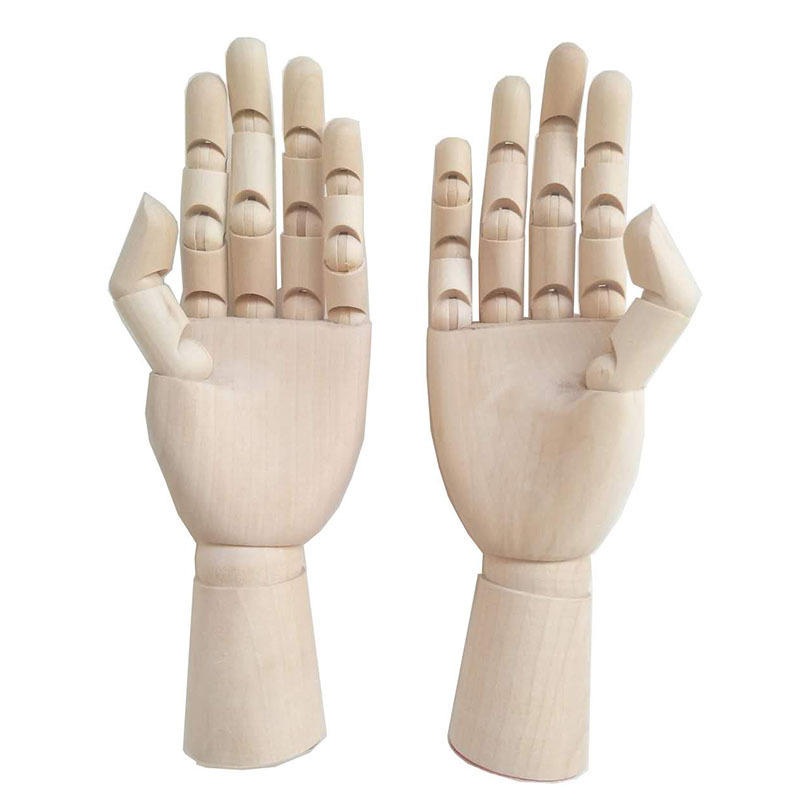 Xinbowen 1088 10 inch/12 inch Wooden Left/Right Hand Model Jointed Wood Carving Sculpture Mannequin Hand for Drawing Sketch Decoration