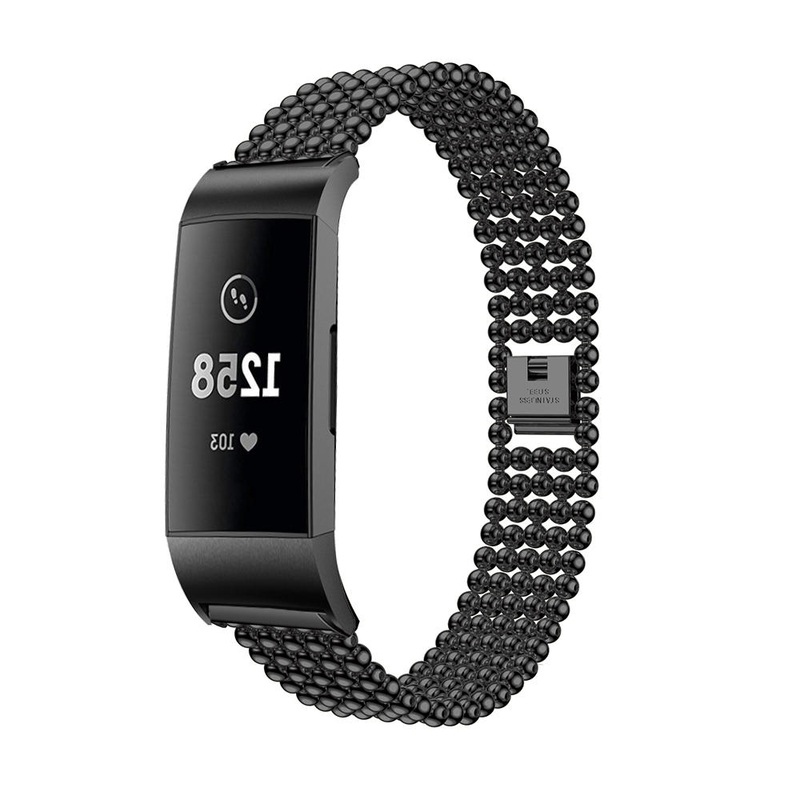 Bakeey Five Beads Round Solid Stainless Steel Watch Band for Fitbit charge 3 Smart Watch