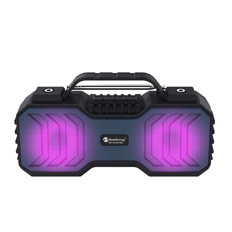 NewRixing NR-2029FMD Speaker Wireless bluetooth Soundbar Bass FM Radio TF Card AUX-In Waterproof Ambient Light Portable Outdoor Soundbox with Mic