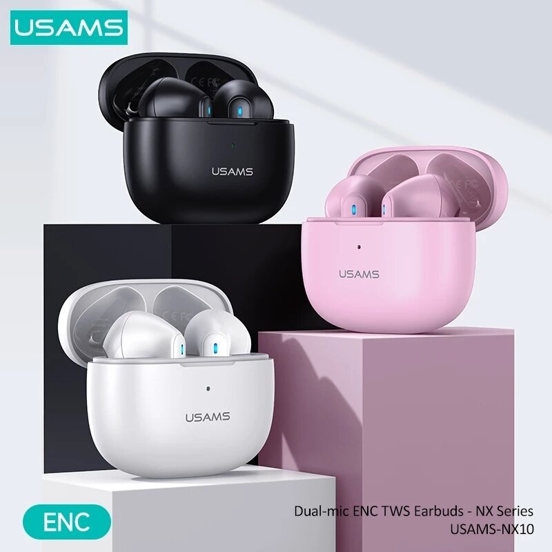 USAMS NX10 TWS bluetooth 5.2 Earbuds Dual-mic ENC Noise Reduction 13mm Large Driver Low Latency HiFi Music Earphone Headphone with Mic