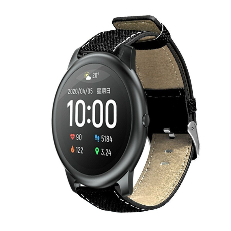 Bakeey 22mm Universal Watch Band Leather + Canvas Watch Strap for Haylou Solar/ Huawei Watch GT/ Xiaomi Watch Color/ BW-HL3 BW-AT1/ Amazfit GTR 47MM Non-original