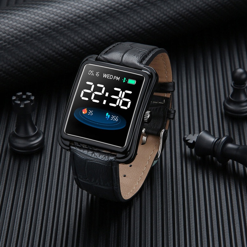 Bakeey V60S Genuine Leather Belt Custom Debug Brightness Blood Pressure Monitor Weather Music Smart Watch