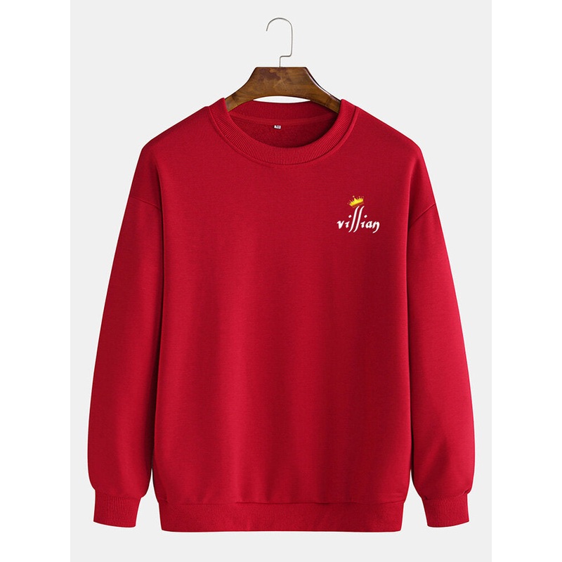 Cotton Men Letter Print Pullover Long Sleeve Simple Sweatshirts