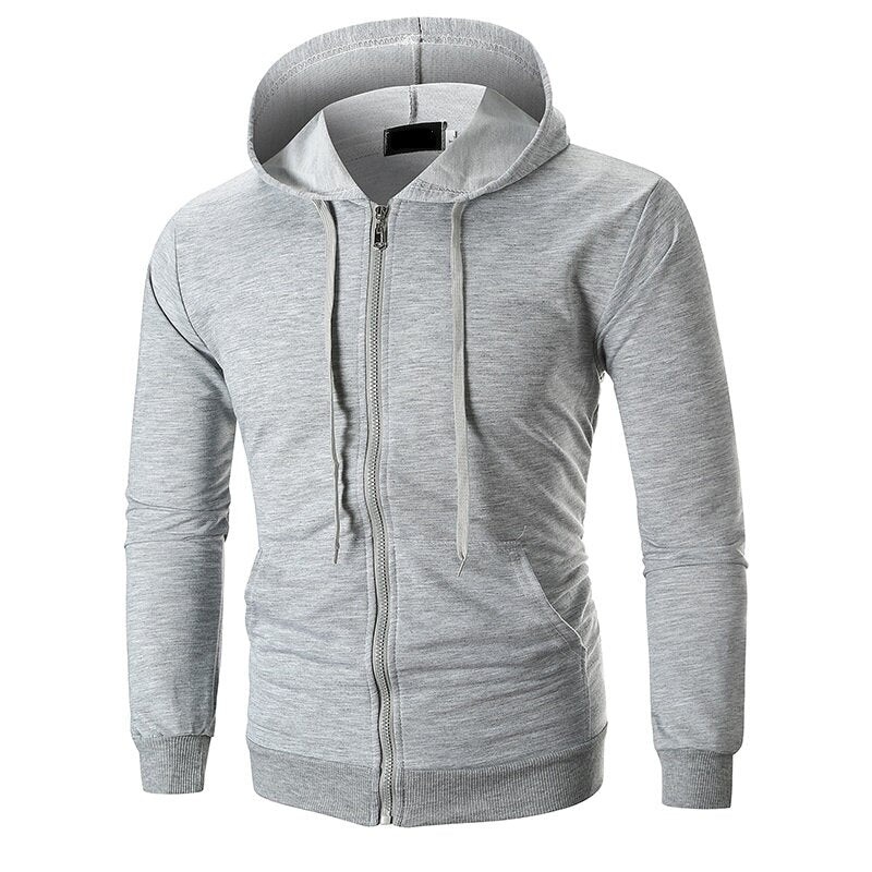 Men’s Fashion Solid Color Pocket Zipper Design Long Sleeve Hoodies Sweatshirt