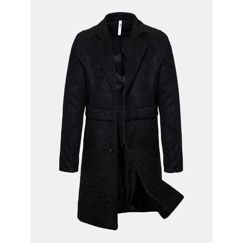 Mens Black Warm Single-Breasted Mid-Length Business Trench Coats