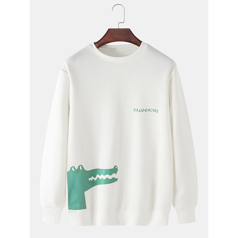 Mens Cartoon Crocodile Print Pullover Long Sleeve Casual Sweatshirts