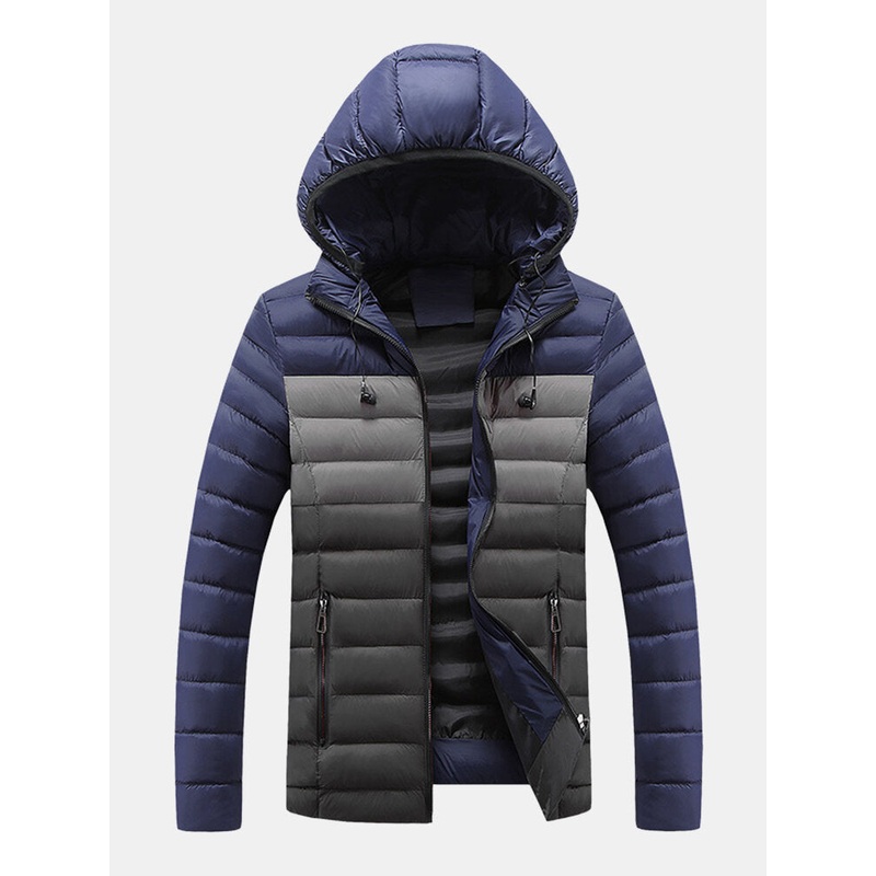 Mens Contrast Color Warm Padded Thick Casual Outdoor Zipper Puffer Jacket