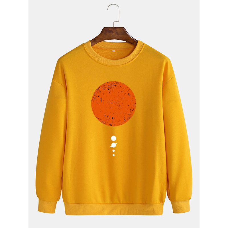 Mens Moon Print Cotton Pullover Round Neck Long Sleeve Casual Sweatshirts
