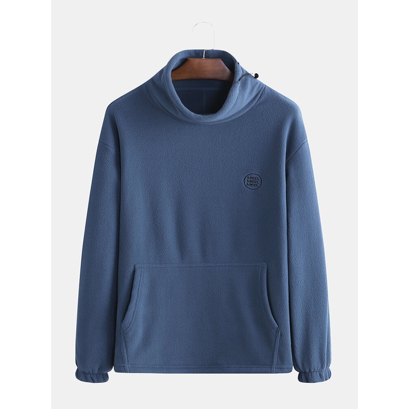 Mens Polar Fleece Casual High Collar Thick Warm Solid Color Sweatshirt